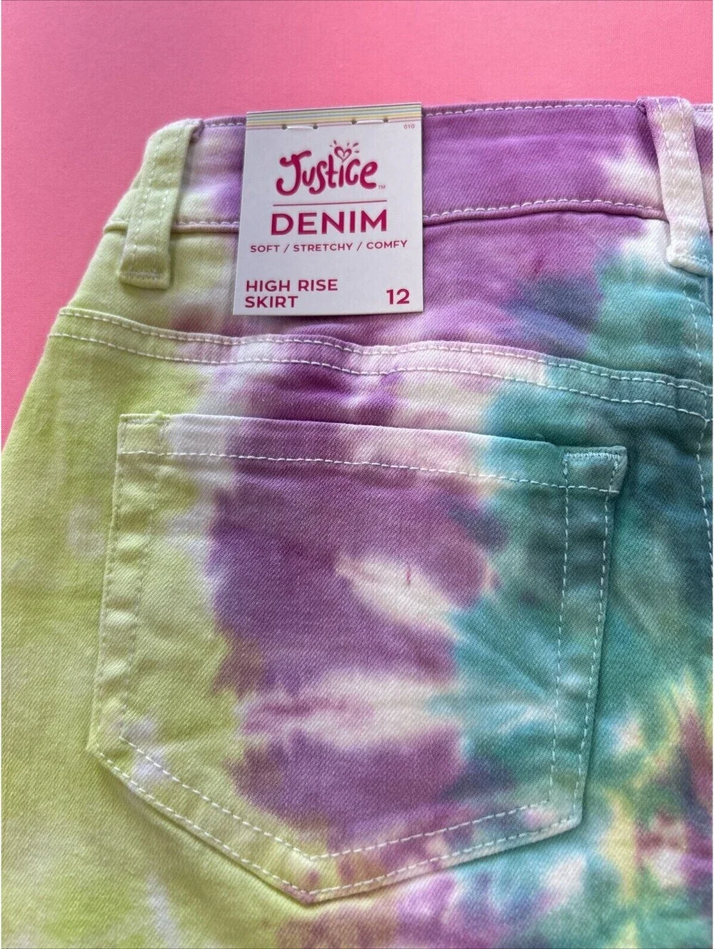 Justice High Rise Skirt. Multi Color Tie Dye. Distressed. Size 12. NWT